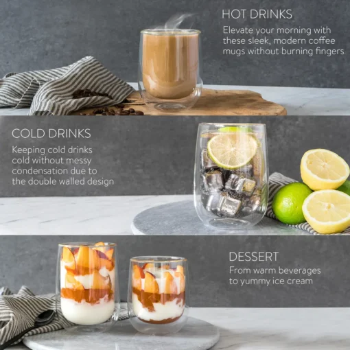 Navaris 4x Doppelwandige Gläser 350ml - Thermogläser Für Cappuccino Latte Macchiato Tee Wasser Cola Cocktails - 4er Set Kaffeegläser Borosilikat – Bild 2