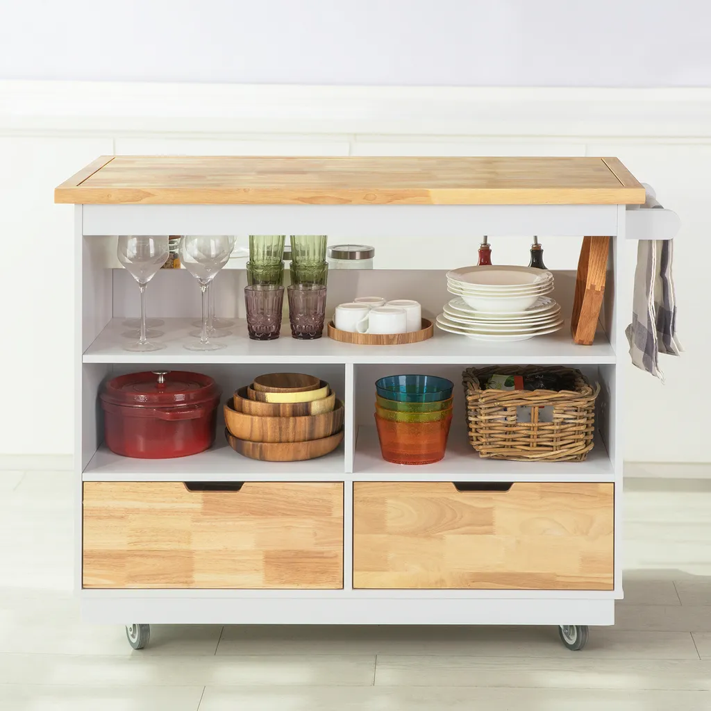 SoBuy FKW107-WN Design Küchenwagen Mit Arbeitsplatte Kücheninsel Küchenschrank Rollwagen Sideboard Auf Rollen Weiß-Natur BHT Ca.: 110x91x55cm 3 SoBuy FKW107-WN Design Küchenwagen Mit Arbeitsplatte Kücheninsel Küchenschrank Rollwagen Sideboard Auf Rollen Weiß-Natur BHT Ca.: 110x91x55cm – Bild 3