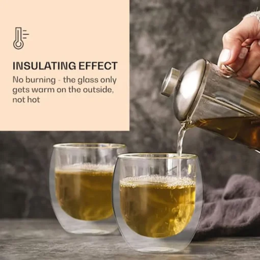 DUOS 4X 410ml Jumbo Doppelwandige Thermo-Gläser + 4X Edelstahl-LÖFFEL, Für Latte Macchiato, Cocktails, Vorspeisen By Feelino – Bild 2