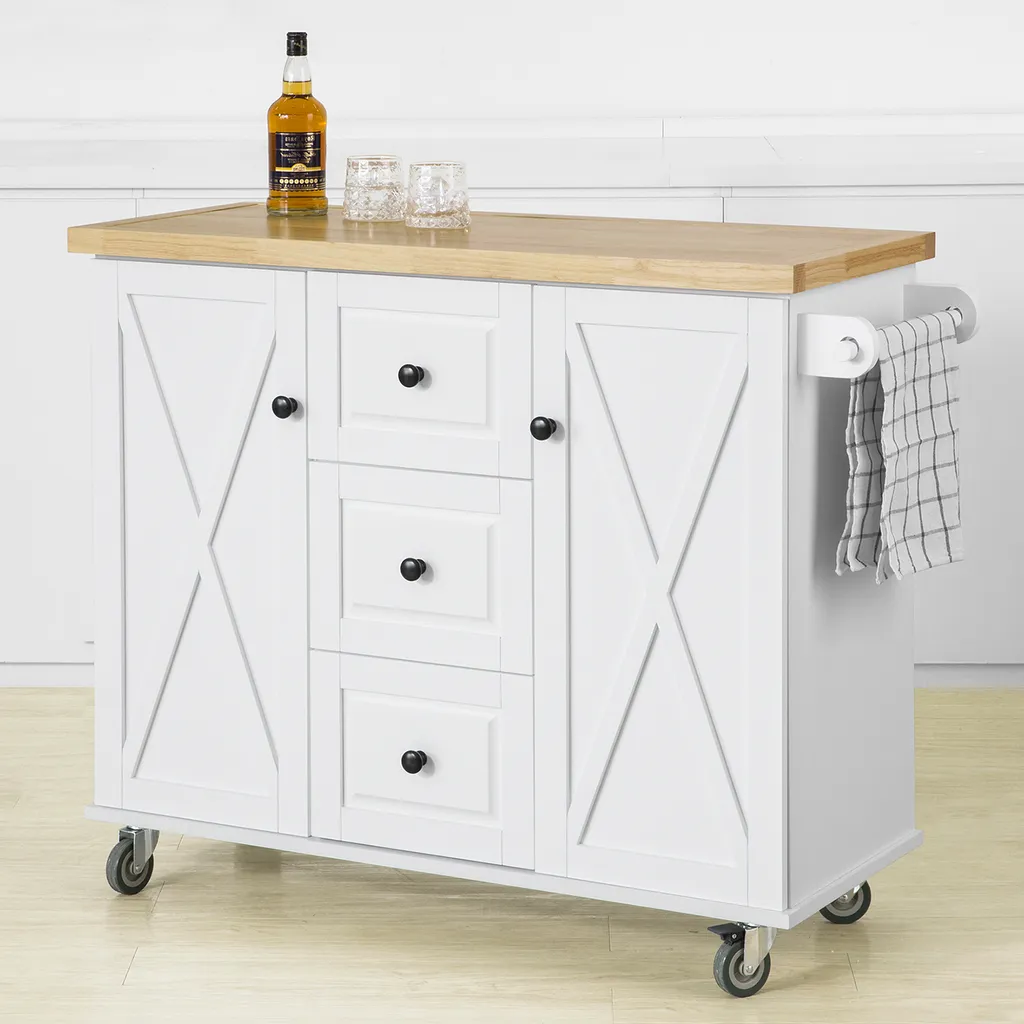 SoBuy FKW96-WN Kücheninsel Mit Arbeitsplatte Küchenwagen Mit 2 Türen Küchenschrank Mit 3 Schubladen Sideboard Weiß BHT Ca.: 116x93x46cm 4 SoBuy FKW96-WN Kücheninsel Mit Arbeitsplatte Küchenwagen Mit 2 Türen Küchenschrank Mit 3 Schubladen Sideboard Weiß BHT Ca.: 116x93x46cm – Bild 4