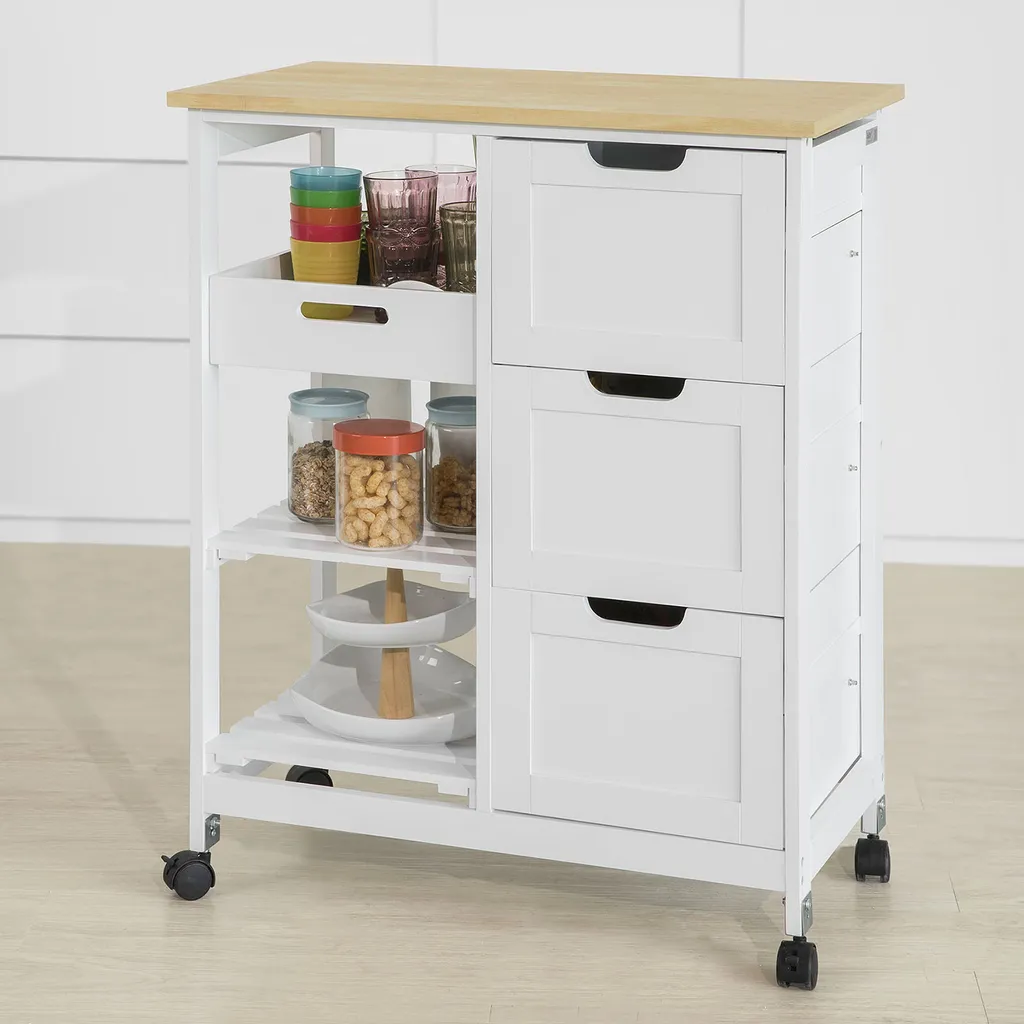 SoBuy FKW79-W Küchenwagen Servierwagen Beistellwagen Rollwagen Mit 3 Schubladen Und 3 Ablagen Weiß BHT Ca.: 68x85x38cm 1 SoBuy FKW79-W Küchenwagen Servierwagen Beistellwagen Rollwagen Mit 3 Schubladen Und 3 Ablagen Weiß BHT Ca.: 68x85x38cm