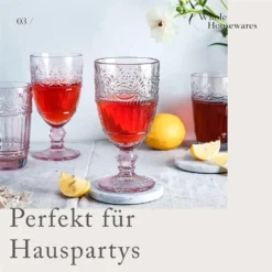 WHOLE HOUSEWARES | Farbige Glaskelche | 6er-Set Trinkgläser | 340 Ml Prägedesign | 6er-Set Hochzeitsgläser (Rosa) -Qualitätsladen Für Geschirr 6295bb1e680024f6c0b261f563382677