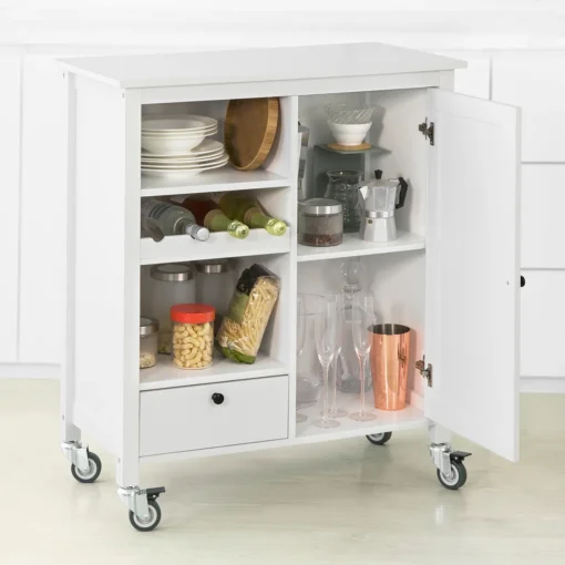 SoBuy FKW104-W Küchenwagen Servierwagen Rollwagen Mit Tür, Flaschenablage Und Schublade Weiß BHT Ca.: 80x93x40cm – Bild 2