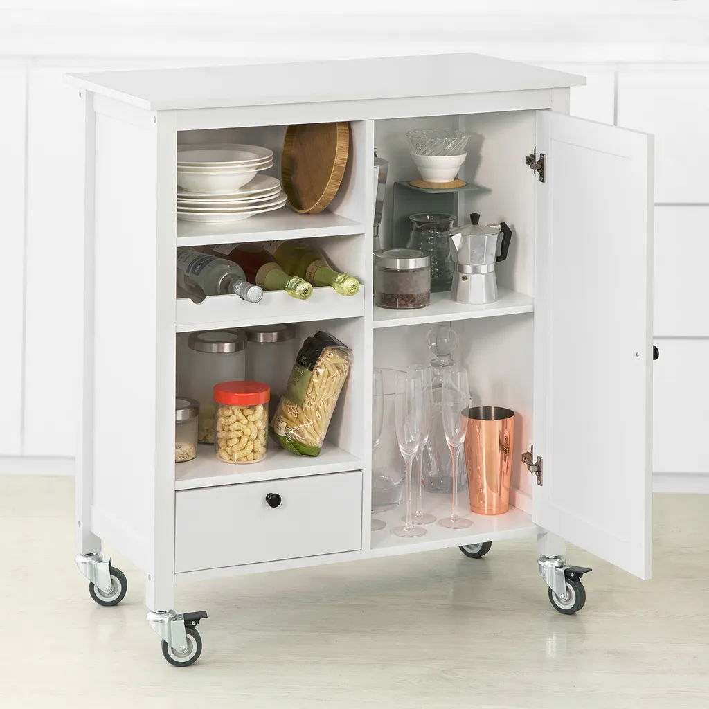 SoBuy FKW104-W Küchenwagen Servierwagen Rollwagen Mit Tür, Flaschenablage Und Schublade Weiß BHT Ca.: 80x93x40cm 2 SoBuy FKW104-W Küchenwagen Servierwagen Rollwagen Mit Tür, Flaschenablage Und Schublade Weiß BHT Ca.: 80x93x40cm – Bild 2
