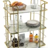 COSTWAY Küchenwagen Mit Universalrädern, Servierwagen 3 Ablagen, Marmor-Optik Barwagen Modern, Mobiler Rollwagen, Haushaltswagen Metallrahmen, Mehrzweckwagen Für Haus, Restaurant, Allzweckwagen Golden