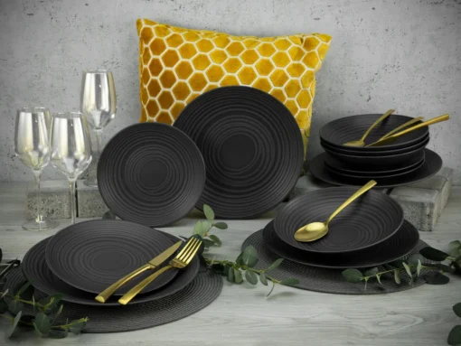 CreaTable 23205 Tafelservice Elements Collection Lava Stone Für 4 Personen, Steinzeug, Schwarz/grau (1 Set, 12-teilig) – Bild 8