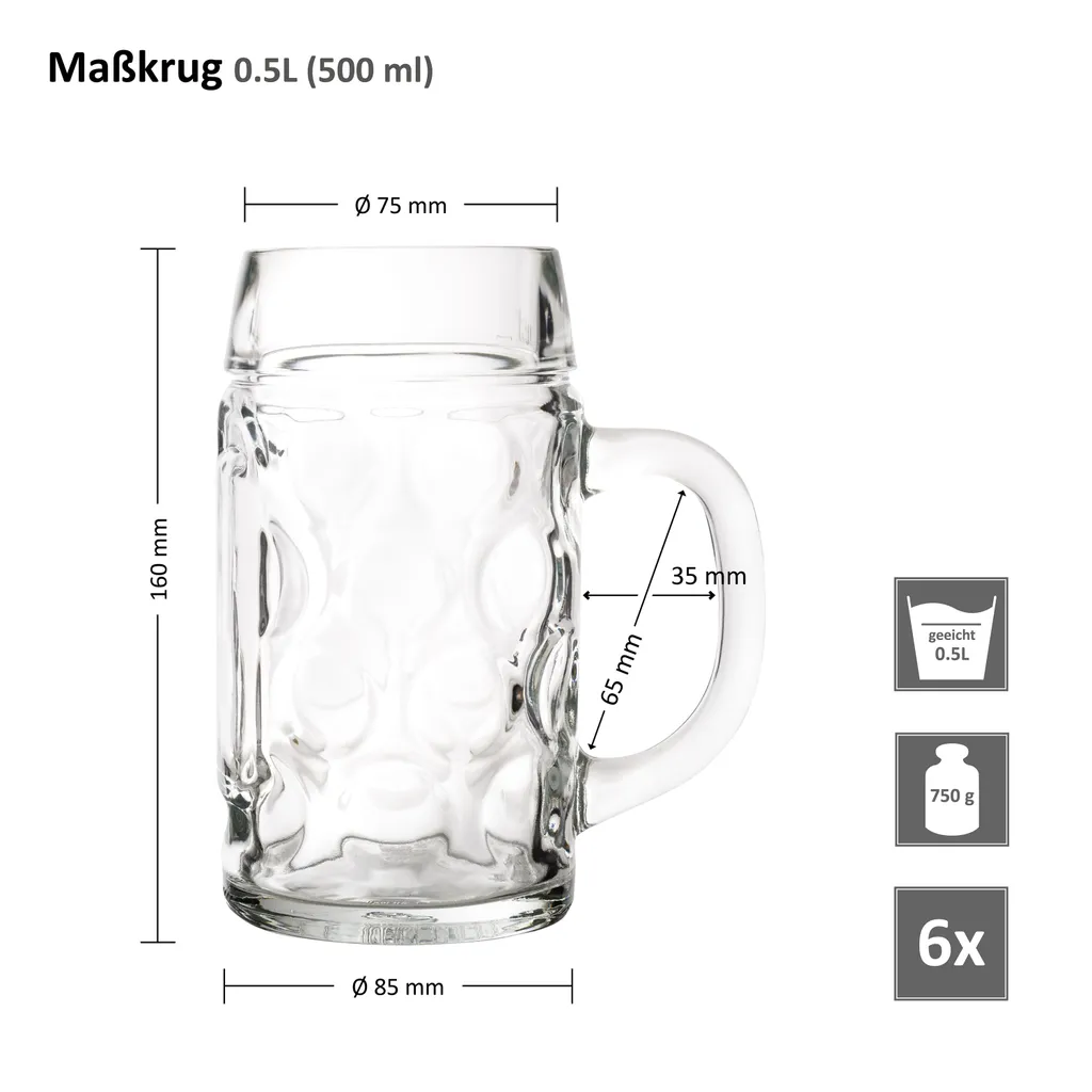 6er Set Maßkrug 0,5L Geeicht Halber Liter Bierkrug Bierglas Perfekt Geeignet Für Gastronomie 7 6er Set Maßkrug 0,5L Geeicht Halber Liter Bierkrug Bierglas Perfekt Geeignet Für Gastronomie – Bild 7