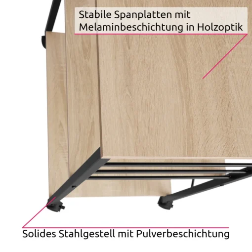 Tectake Servierwagen Rugby 65,5x45,5x88,5cm - Industrial Holz Hell, Eiche Sonoma – Bild 4