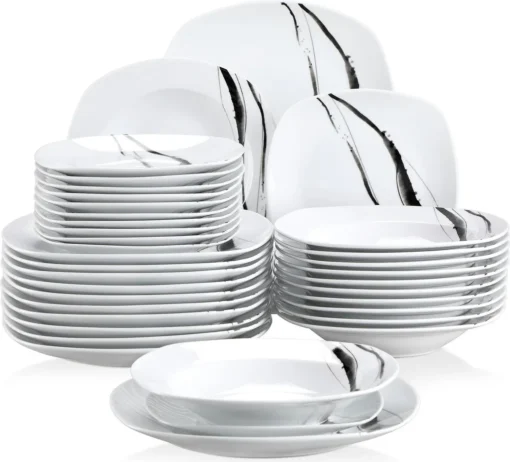 VEWEET, Tafelservice 'Teresa' Aus Porzellan, 36-teilig Geschirrset, Kombiservice Mit Dessertteller, Speiseteller Und Suppenteller