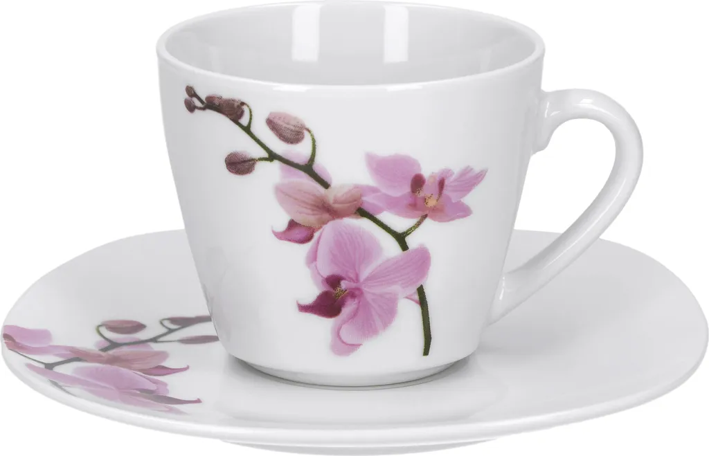 Kaffeeservice 18-tlg. Kyoto Orchidee Leicht Eckig Porzellan Für 6 Personen Weiß MitNachbildung 3 Kaffeeservice 18-tlg. Kyoto Orchidee Leicht Eckig Porzellan Für 6 Personen Weiß MitNachbildung – Bild 3
