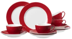Flirt Kaffeeservice Doppio 18-teilig Mit Rotem Rand, Porzellan