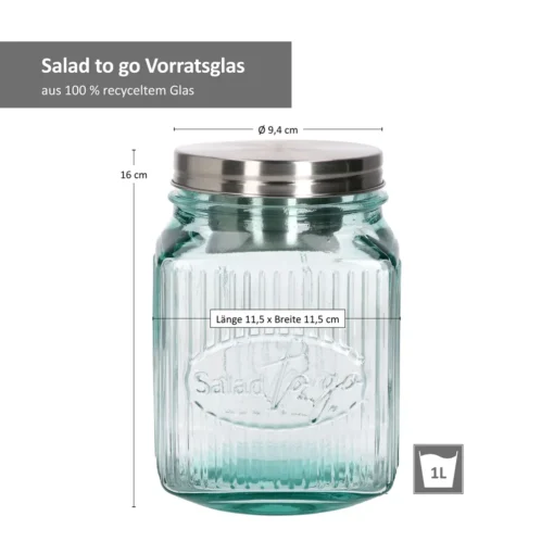 3tlg Set Salat To Go Vorratsglas 1L Lunch-Box Für Salat Nachhaltig Aufbewahrung – Bild 5