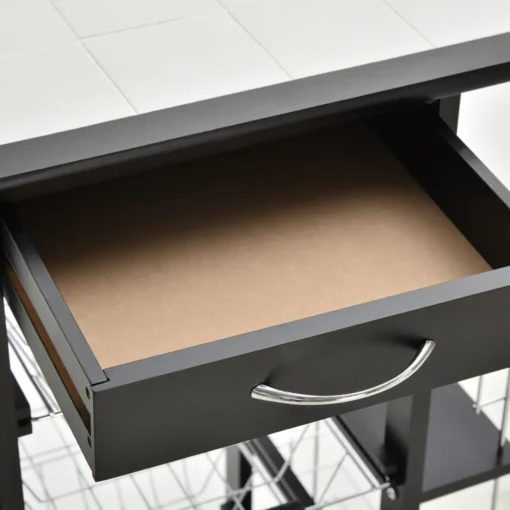 HOMCOM Servierwagen Auf Rollen, Küchenwagen Mit Arbeitsplatte Und Gewürzregal, Rollwagen, Küchentrolley, Kieferholz, Schwarz, 57 X 37 X 83 Cm – Bild 8