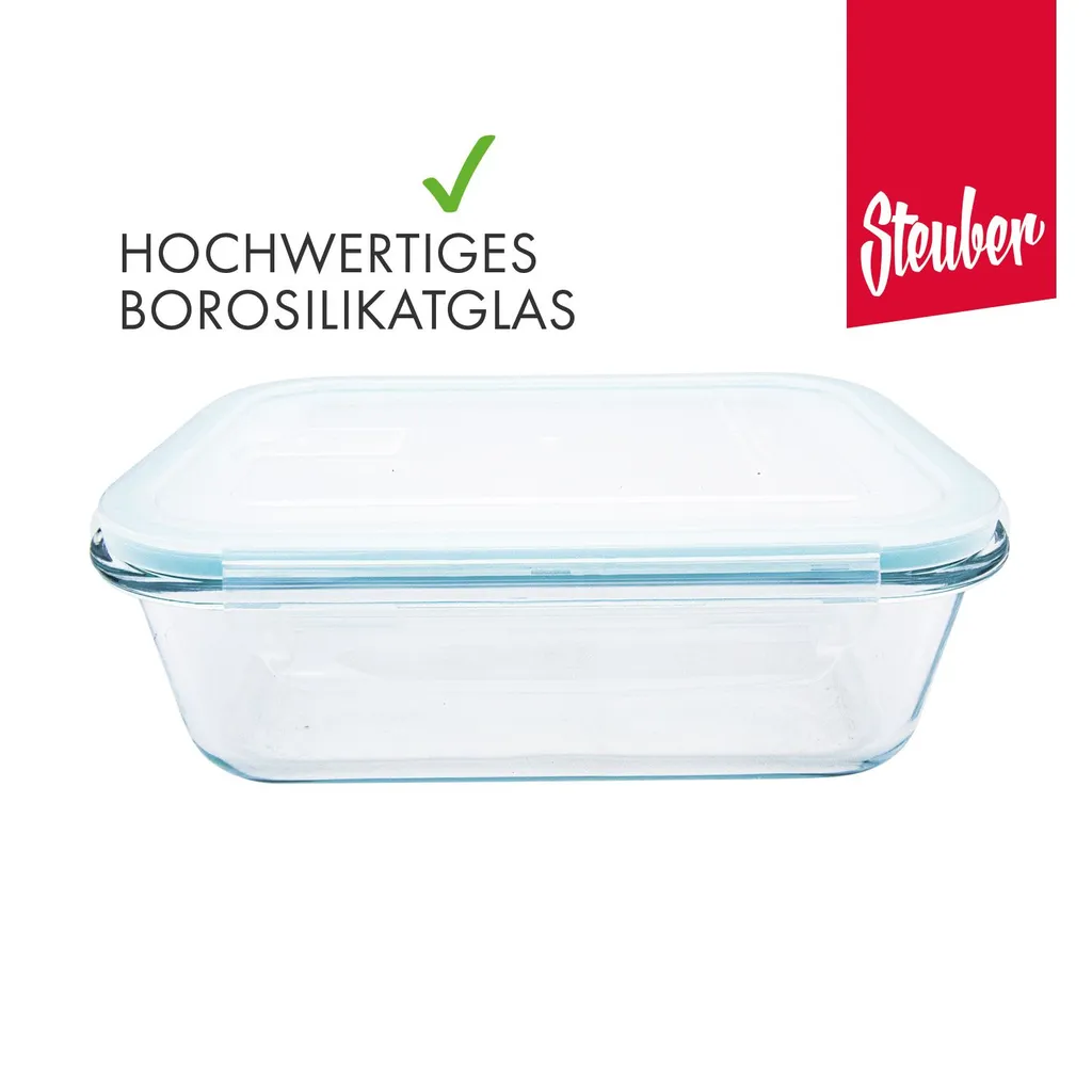 Steuber Cloc Frischhaltedose Aus Glas, 1860 Ml, Rechteckig, Glas Bis 400°C 4 Steuber Cloc Frischhaltedose Aus Glas, 1860 Ml, Rechteckig, Glas Bis 400°C – Bild 4