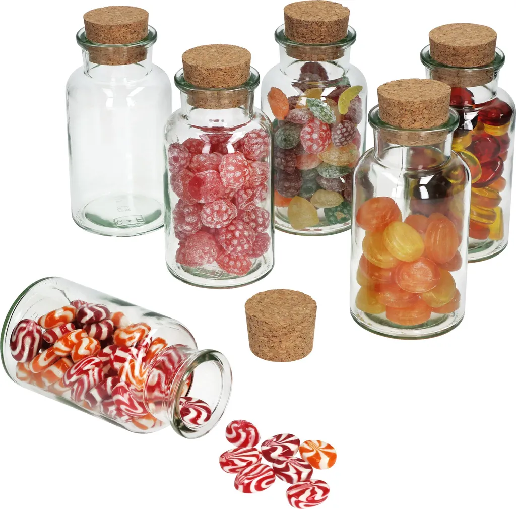 6tlg. Bonbongläserset Korkverschluss 300 Ml Bonboniere Vorratsdose Gewürzglas 1 6tlg. Bonbongläserset Korkverschluss 300 Ml Bonboniere Vorratsdose Gewürzglas