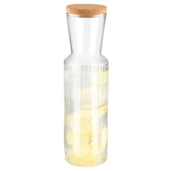 APS Glaskaraffe -LINES- /// Ø 8 Cm, H: 27 Cm, 0,9 Liter /// Glas, Deckel Aus Kork /// /// 10738