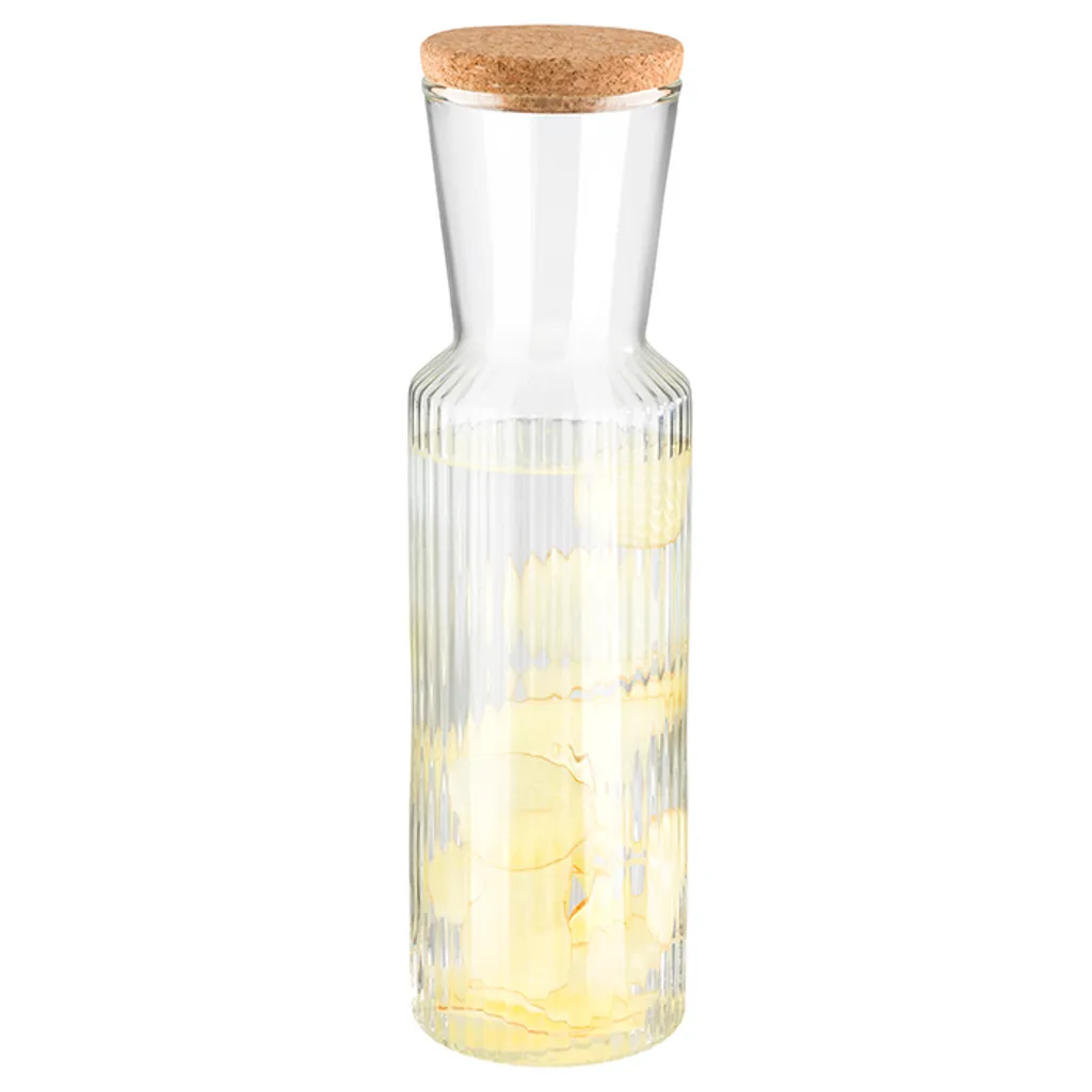 APS Glaskaraffe -LINES- /// Ø 8 Cm, H: 27 Cm, 0,9 Liter /// Glas, Deckel Aus Kork /// /// 10738 1 APS Glaskaraffe -LINES- /// Ø 8 Cm, H: 27 Cm, 0,9 Liter /// Glas, Deckel Aus Kork /// /// 10738
