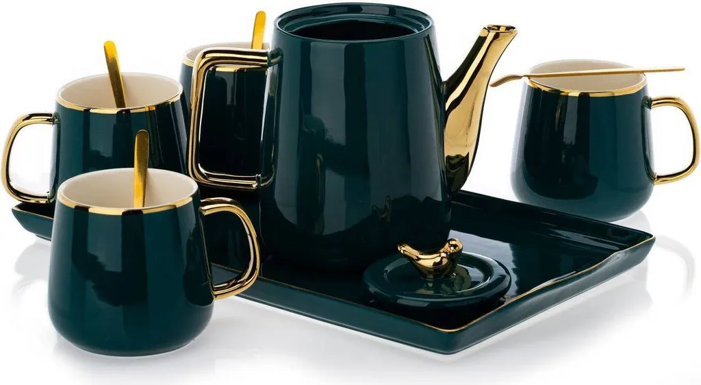HowHomely Kaffeeservice Keramik 4 Personen - Teeservice 10-tlg. - Grün-Gold 4 HowHomely Kaffeeservice Keramik 4 Personen - Teeservice 10-tlg. - Grün-Gold – Bild 4