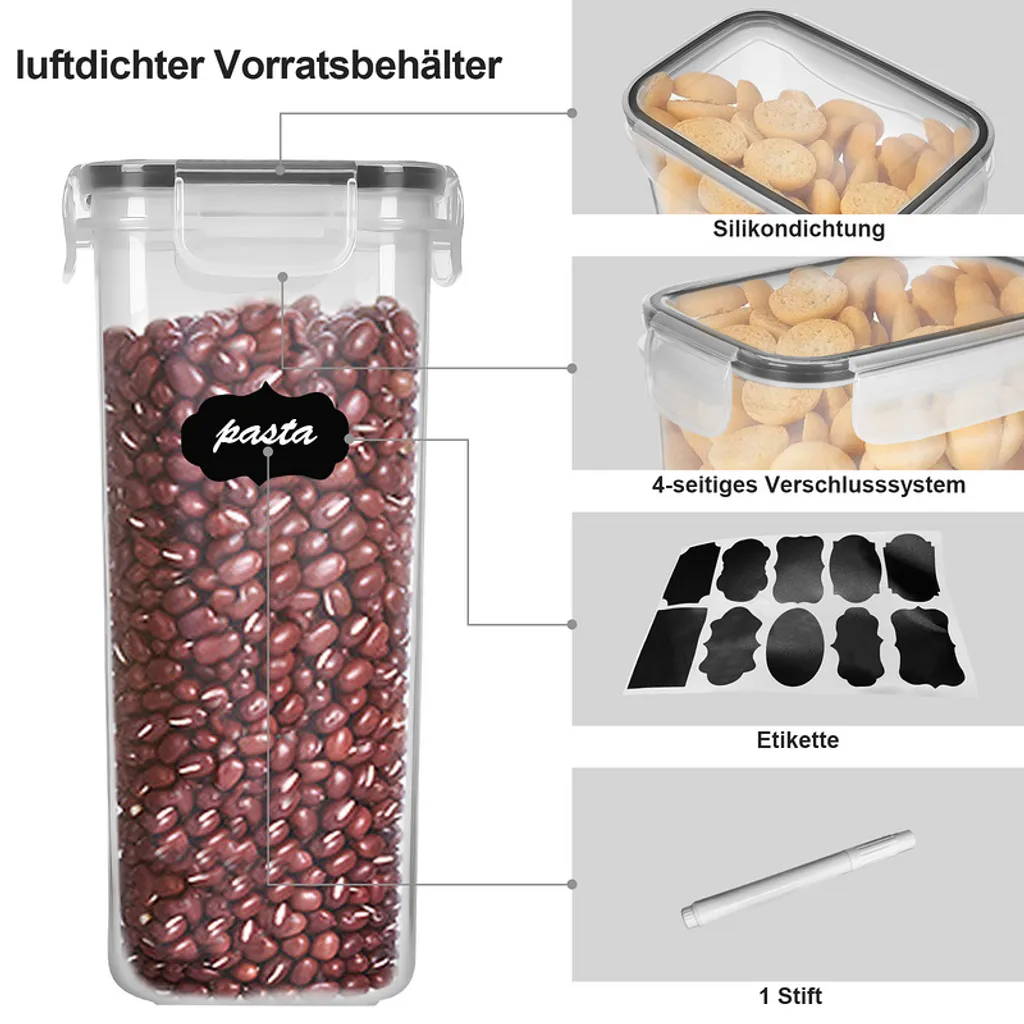 Lospitch 8er Set Vorratsdosen Müsli Behälter Mehl Nudel Schüttdose Pasta Lebensmittel 4 Lospitch 8er Set Vorratsdosen Müsli Behälter Mehl Nudel Schüttdose Pasta Lebensmittel – Bild 4
