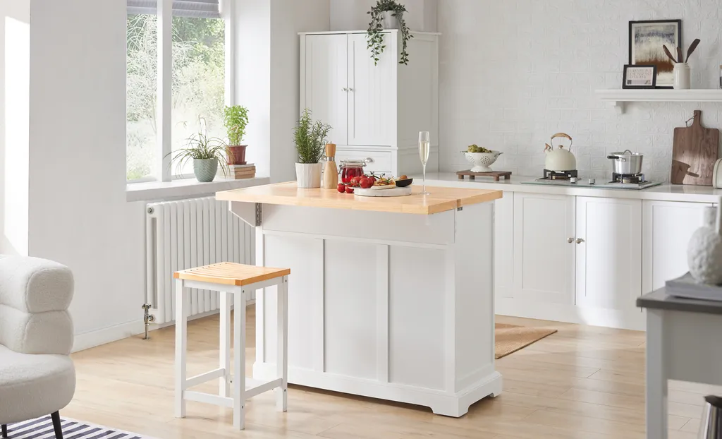 SoBuy FKW71-WN Kücheninsel Küchenwagen Mit Erweiterbarer Arbeitsplatte Küchenschrank Servierwagen Holz Weiß BHT Ca.: 115x92x46-71cm 4 SoBuy FKW71-WN Kücheninsel Küchenwagen Mit Erweiterbarer Arbeitsplatte Küchenschrank Servierwagen Holz Weiß BHT Ca.: 115x92x46-71cm – Bild 4