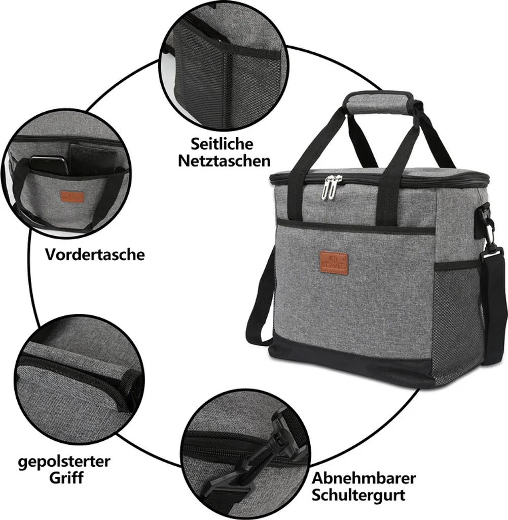 Lospitch 25L Kühltasche Faltbar Kühlkorb Kühlbox Isoliertasche Thermotasche Picknicktasche Für Lebensmitteltransport, Grau 3 Lospitch 25L Kühltasche Faltbar Kühlkorb Kühlbox Isoliertasche Thermotasche Picknicktasche Für Lebensmitteltransport, Grau – Bild 3
