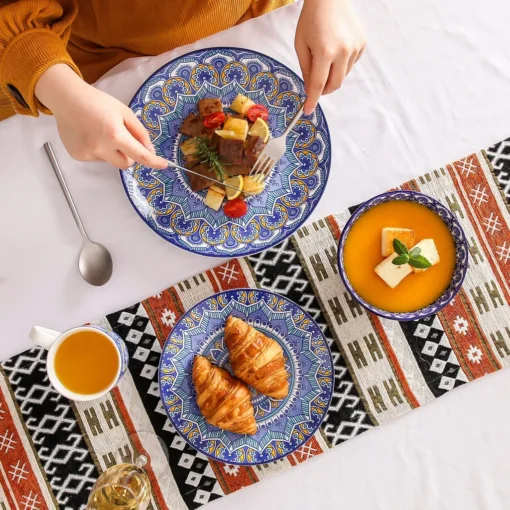 Vancasso Tafelservice Porzellan, Mandala 16 Teiliges Essgeschirr Kombiservice, Handbemaltes Geschirrset Für 4 Personen, Böhmischer Stil – Bild 7