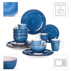 Vancasso Bella Steinzeug Kombiservice, 16 Teilig Geschirrset Für 4 Personen, Mit Je 4 Dessertteller, Speiseteller, Müslischalen, Kaffeebecher, Blau -Qualitätsladen Für Geschirr 769dddf49ae38b98f01be3b9d8df5cf5