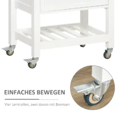 HOMCOM Küchenwagen Küchenrollwagen Servierwagen Mit Einer Schublade Geschlossenen Schrank Regalboden Und Handtuchhalter 4 Lenkrollen MDF Gummiholz Weiß+Eiche 63,5 X 40 X 90 Cm -Qualitätsladen Für Geschirr 76a064c0dd75a7a218c714560a643428