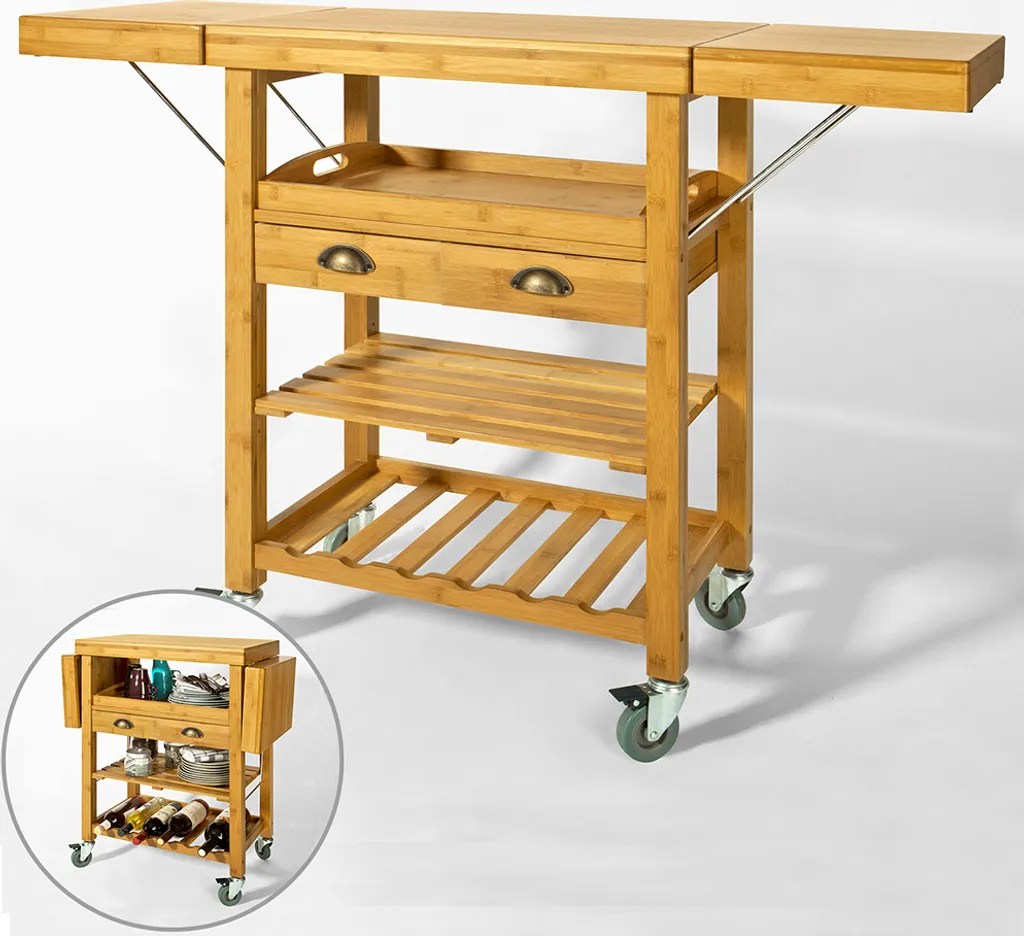 SoBuy FKW25-N Servierwagen Aus Hochwertigem Bambus Küchenwagen Küchenregal Rollwagen BHT Ca: 65 (95/125) X92x40cm 5 SoBuy FKW25-N Servierwagen Aus Hochwertigem Bambus Küchenwagen Küchenregal Rollwagen BHT Ca: 65 (95/125) X92x40cm – Bild 5