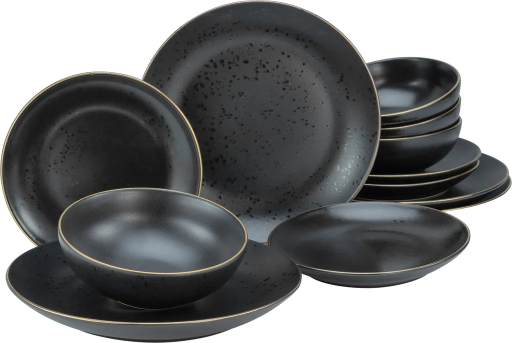 CreaTable 22707 Tafelservice Industrial Gold BLACK Für 4 Personen, Steinzeug, Schwarz (1 Set, 12-teilig) 1 CreaTable 22707 Tafelservice Industrial Gold BLACK Für 4 Personen, Steinzeug, Schwarz (1 Set, 12-teilig)