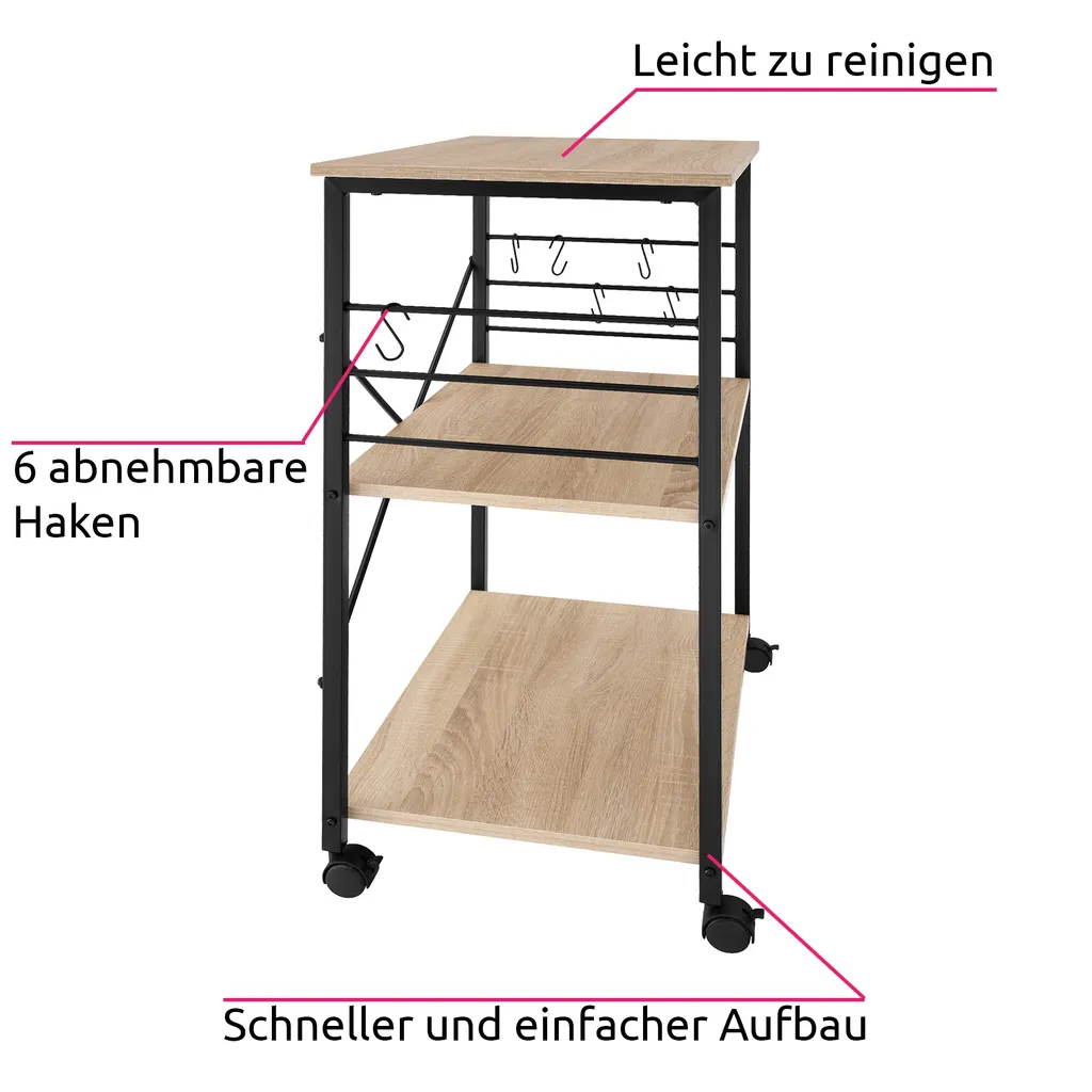 Tectake Servierwagen Rugby 65,5x45,5x88,5cm - Industrial Holz Hell, Eiche Sonoma 3 Tectake Servierwagen Rugby 65,5x45,5x88,5cm - Industrial Holz Hell, Eiche Sonoma – Bild 3