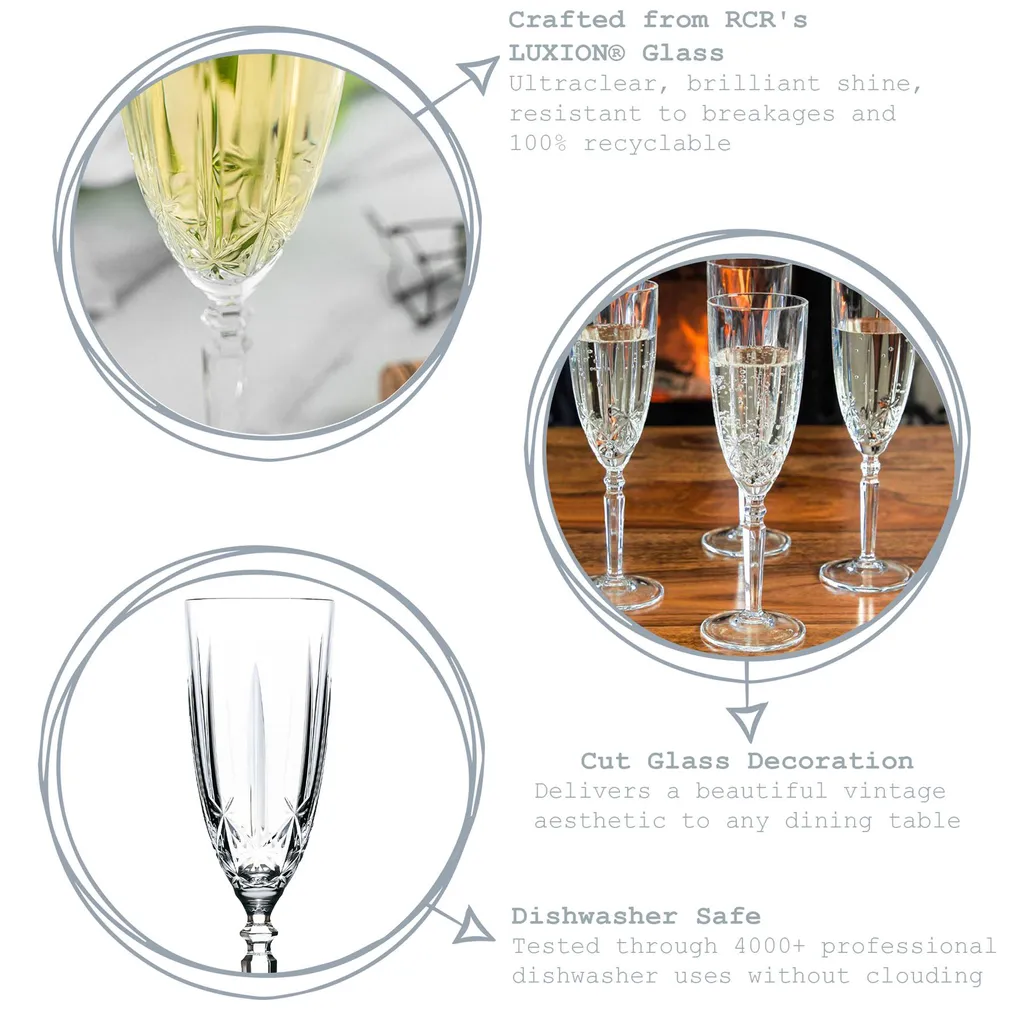 RCR Kristall Orchestra Cut Glas Champagner-Flöten-Gläser Set - 200ml - Packung Mit 6 2 RCR Kristall Orchestra Cut Glas Champagner-Flöten-Gläser Set - 200ml - Packung Mit 6 – Bild 2