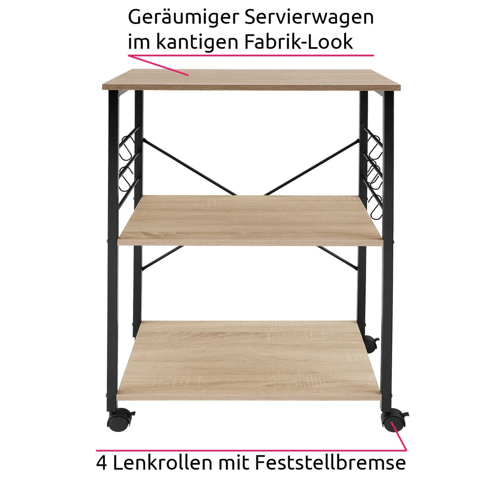 Tectake Servierwagen Rugby 65,5x45,5x88,5cm - Industrial Holz Hell, Eiche Sonoma 2 Tectake Servierwagen Rugby 65,5x45,5x88,5cm - Industrial Holz Hell, Eiche Sonoma – Bild 2