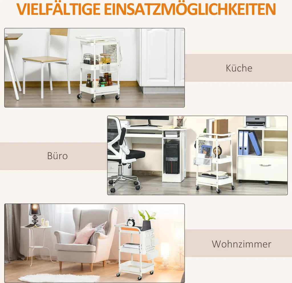 HOMCOM Rollwagen3-Etagen Küchenwagen Mit Schubladen Und Korb Für Küche Büro Schlafzimmer Wohnzimmer Stahl Weiß 51,5 X 32 X 75,6 Cm 7 HOMCOM Rollwagen3-Etagen Küchenwagen Mit Schubladen Und Korb Für Küche Büro Schlafzimmer Wohnzimmer Stahl Weiß 51,5 X 32 X 75,6 Cm – Bild 7