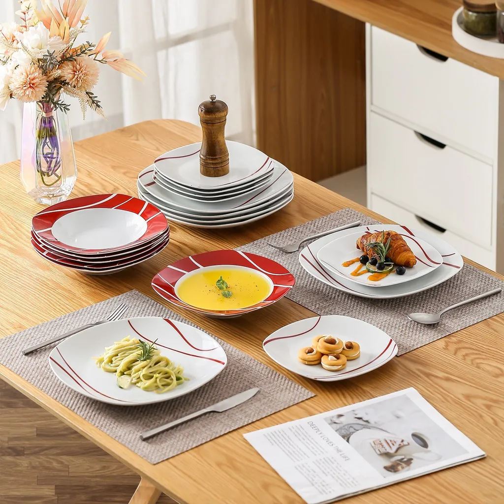 MALACASA, Serie Felisa, 36 Tlg. Set Porzellan Geschirrset Tafelservice Mit 12 Speiseteller, 12 Dessertteller, 12 Suppenteller Für 12 Personen 7 MALACASA, Serie Felisa, 36 Tlg. Set Porzellan Geschirrset Tafelservice Mit 12 Speiseteller, 12 Dessertteller, 12 Suppenteller Für 12 Personen – Bild 7