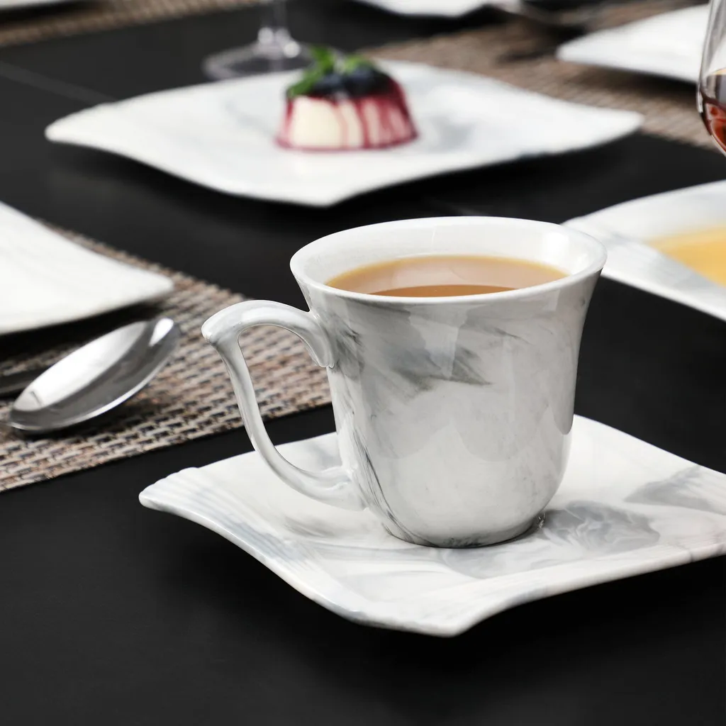 MALACASA, AMPARO 30 Tlg. Marmor Porzellan Geschirrset Kombiservice Tafelservice Mit Kaffeetassen, Unterteller, Dessertteller, Suppenteller, Speiseteller Für 6 Personen 6 MALACASA, AMPARO 30 Tlg. Marmor Porzellan Geschirrset Kombiservice Tafelservice Mit Kaffeetassen, Unterteller, Dessertteller, Suppenteller, Speiseteller Für 6 Personen – Bild 6