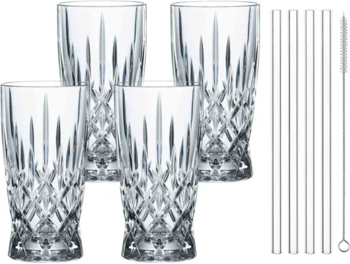 Nachtmann Latte Macchiato Set/4 + 4 Glastrinkhalme 7604/8tlg. Noblesse 104671