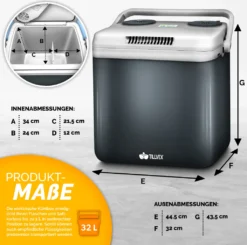 Tillvex Kühlbox Elektrisch 32L Grau | Mini-Kühlschrank 230 V Und 12 V Für KFZ Auto Camping | Kühlt & Wärmt | ECO-Modus -Qualitätsladen Für Geschirr 7e324455c9825e3a32c757c59209cf3b