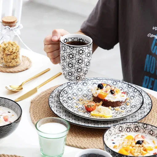 Vancasso, Haruka Porzellan Geschirrservice, 32-teilig Rund Kombiservice Geschirrset Tafelservice Für 8 Personen, Schwarz – Bild 5