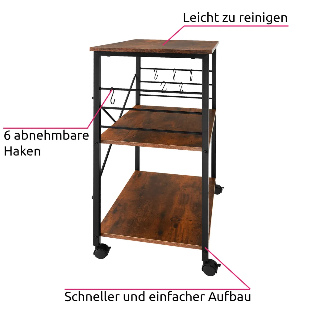 Tectake Servierwagen Rugby 65,5x45,5x88,5cm - Industrial Dunkelbraun 3 Tectake Servierwagen Rugby 65,5x45,5x88,5cm - Industrial Dunkelbraun – Bild 3