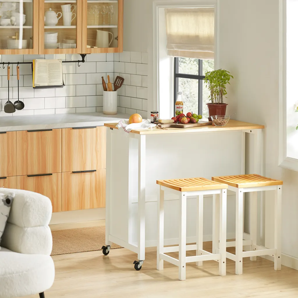 SoBuy FKW74-WN Servierwagen Kücheninsel Sideboard Küchenwagen Küchenschrank Mit 2 Schubladen Und Ablagen Weiß-Natur BHT Ca.: 100x94x60cm 2 SoBuy FKW74-WN Servierwagen Kücheninsel Sideboard Küchenwagen Küchenschrank Mit 2 Schubladen Und Ablagen Weiß-Natur BHT Ca.: 100x94x60cm – Bild 2