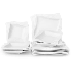 MALACASA, Serie Amparo, Cremeweiß Porzellan Tafelservice 12 Tlg. Set Speiseteller Und Suppenteller Geschirrset Für 6 Personen