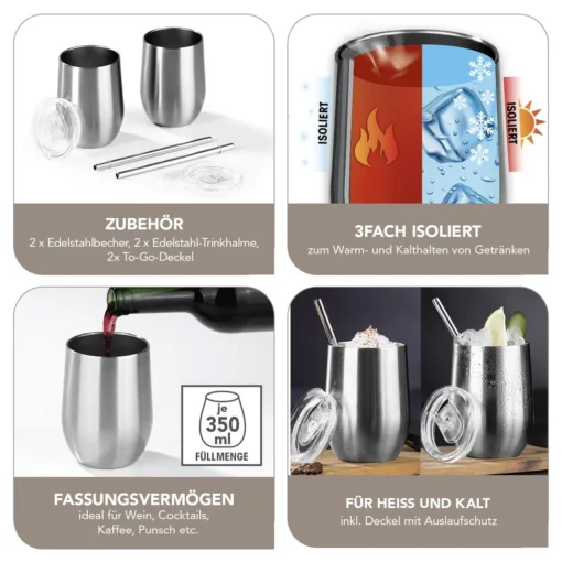GOURMETmaxx Getränkebecher Inkl. Trinkhalm - 2er-Set – Bild 3