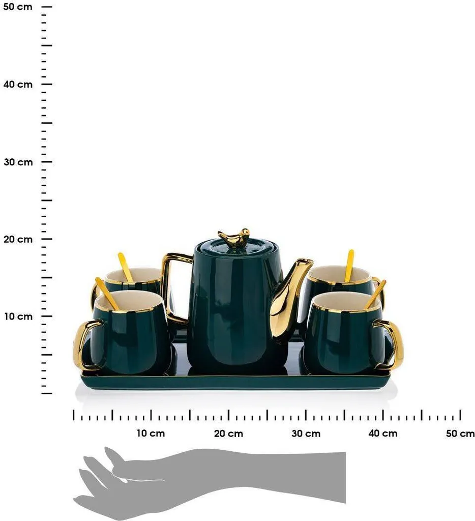 HowHomely Kaffeeservice Keramik 4 Personen - Teeservice 10-tlg. - Grün-Gold 3 HowHomely Kaffeeservice Keramik 4 Personen - Teeservice 10-tlg. - Grün-Gold – Bild 3