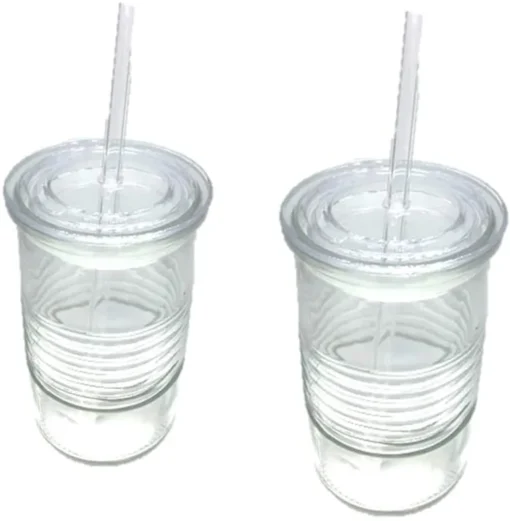 Glasbecher Mit Deckel & Glashalm, 4er Set 440 Ml, Spülmaschinenfest, Trinkglas, Transparent – Bild 3