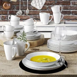 Seltmann Weiden Black Line 36 Tlg. Tafelservice Weiß Schwarz Modern Porzellan