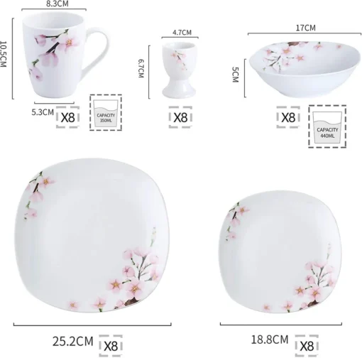 VEWEET Porzellan Kombiservice 'Annie', 40 Teilig Geschirrservice Für 8 Personen, Frühstückservice Mit Je 8 Eierbecher, Kaffeebecher 350 Ml, Müslischalen, Dessertteller Und Flachteller – Bild 2