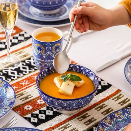 Vancasso Tafelservice Porzellan, Mandala 16 Teiliges Essgeschirr Kombiservice, Handbemaltes Geschirrset Für 4 Personen, Böhmischer Stil – Bild 5