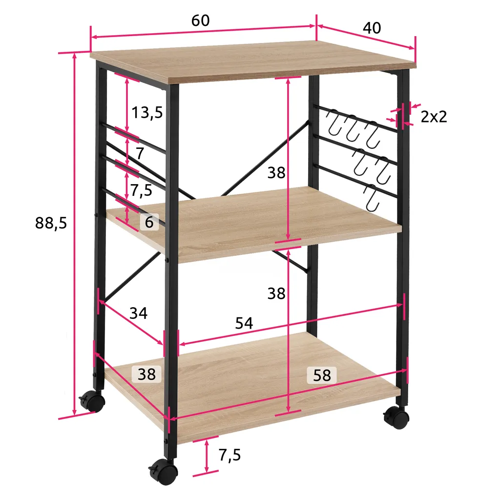 Tectake Servierwagen Rugby 65,5x45,5x88,5cm - Industrial Holz Hell, Eiche Sonoma 5 Tectake Servierwagen Rugby 65,5x45,5x88,5cm - Industrial Holz Hell, Eiche Sonoma – Bild 5