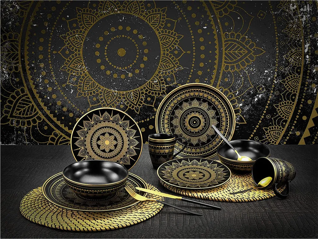 CreaTable 23588 Tafelservice Mandala Für 4 Personen, Steinzeug, Schwarz/gold (1 Set, 12-teilig) 7 CreaTable 23588 Tafelservice Mandala Für 4 Personen, Steinzeug, Schwarz/gold (1 Set, 12-teilig) – Bild 7